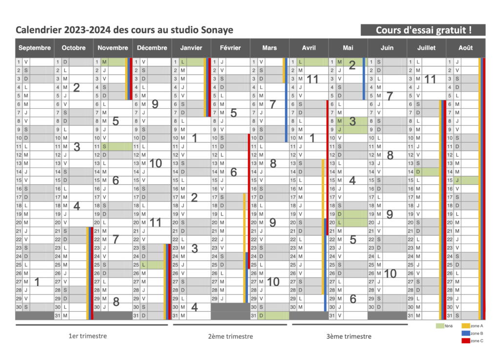 calendrier cours musique sonaye 2023-2024